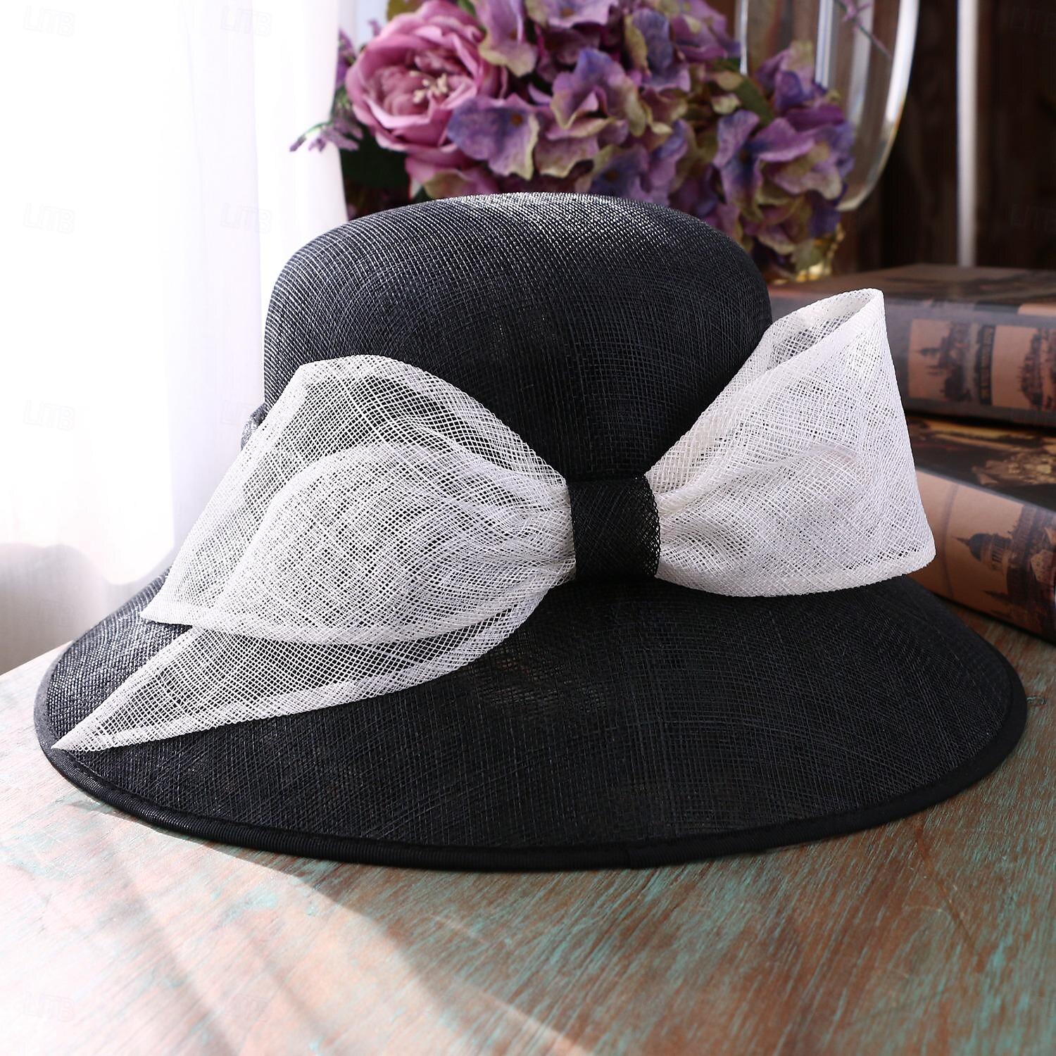cappelli cappello a bombetta / cloche in lino cappello a secchiello cappello da sole matrimonio tea party matrimonio elegante con copricapo bowknot copricapo del 2025 a $52.99 –P13