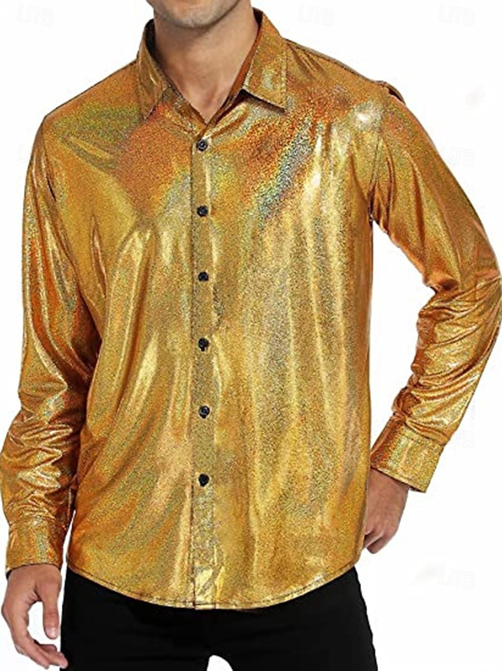 Disko 1980er Glänzend Metallisch Bluse / Hemd Maskerade Disco Einfarbig Herren Karnevalskostüm Maskerade Party / Abend Pride Parade Pride-Monat Erwachsene Hemd 2025 - $23.99 –P12