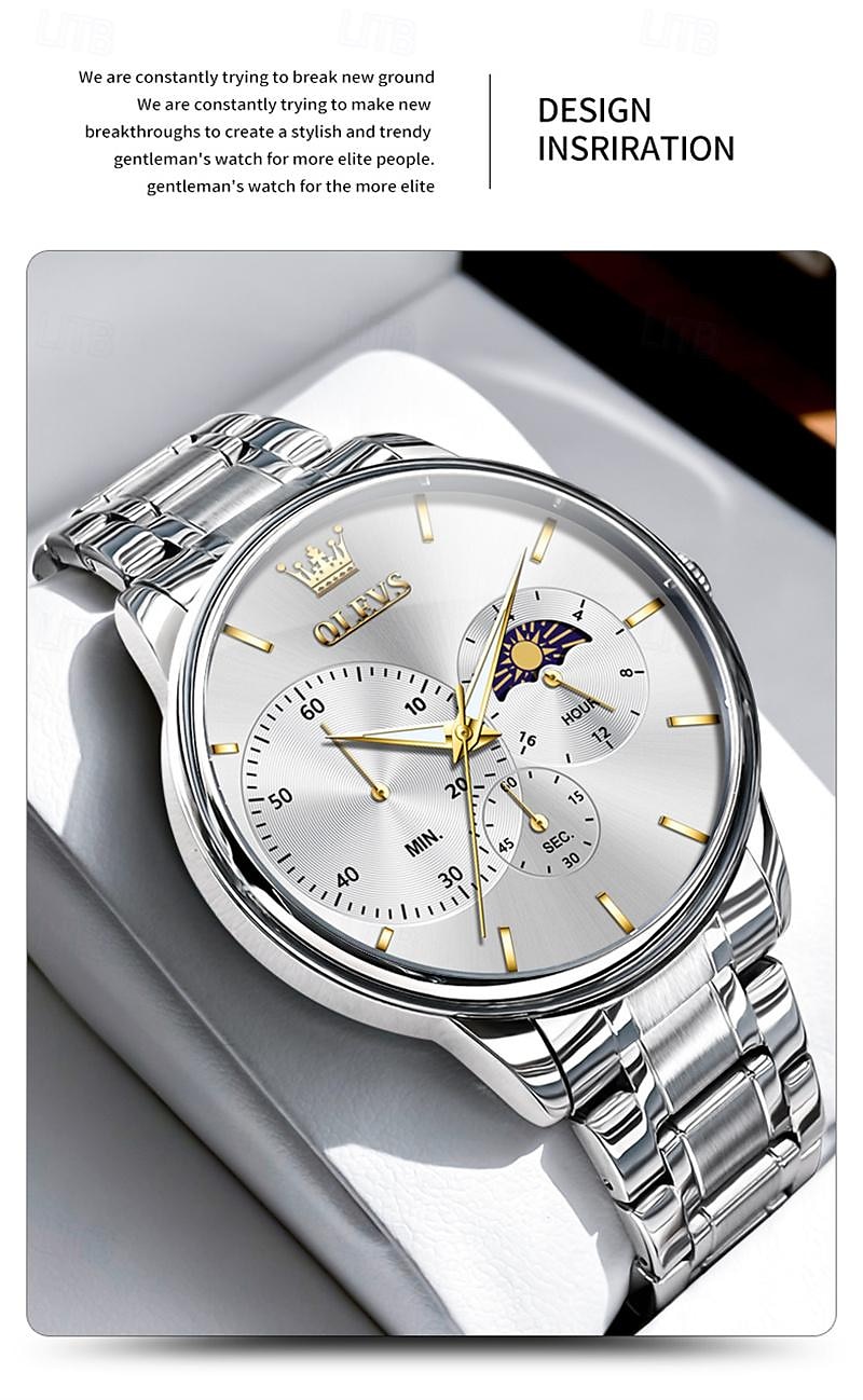 New Olevs Brand Business Men'S Watch Luminous Chronograph 24-Hour Indication Fashion Trend Leisure Multifunction Quartz Watch Steel Belt Waterproof Sports Men'S Wristwatch 2025 - $31.99 –P3