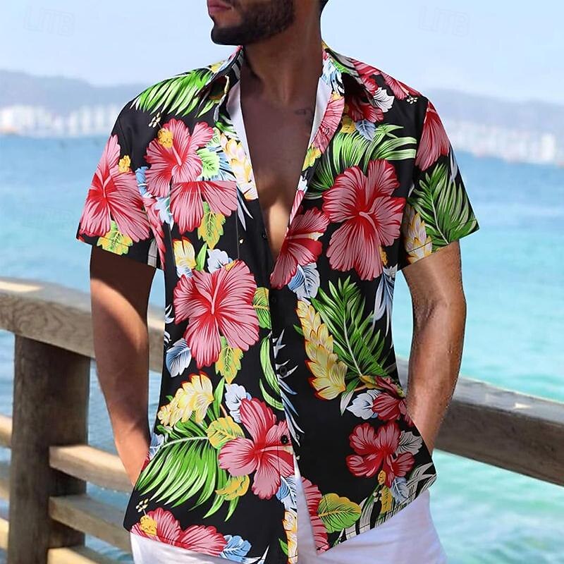 Herr Blommig Grafiska tryck Skjorta Hawaii skjorta Kort ärm Skjorta Nedvikt Utomhus Gata Svart Gul Rubinrött Marinblå Marinblå Mönster Kläder Mode Designer Ledigt Mjukt 2025 - $25.99 –P6