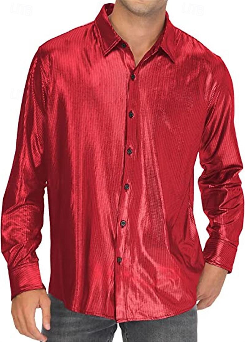 Metallisch 1980er Glänzendes Latex-Patent Hemd Disco Kostüm Herren Karnevalskostüm Halloween Karneval Alltagskleidung Pride Parade Pride-Monat Erwachsene Hemd 2025 - $24.99 –P11