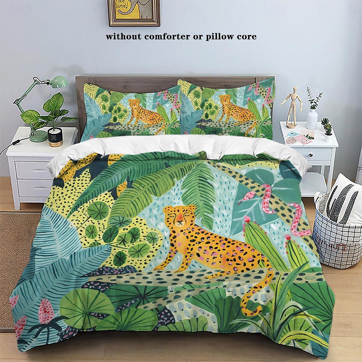tropical rainforest series 3-delat påslakanset för sommaren mjuk hudvänlig långvarig för hotellrum gästrum sängkläder bekvämt set 2025 - $60.99 –P14