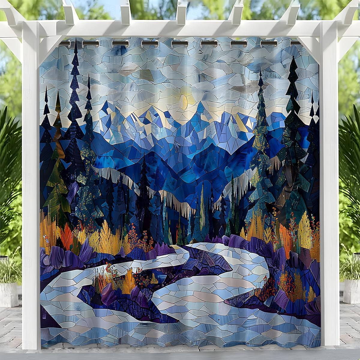 privacidade de cortina externa à prova d'água, cortinas deslizantes para pátio, cortinas de pérgula com ilhós e paisagem florestal para gazebo, varanda, varanda, festa, 1 painel de 2026 por $41.99 –P14