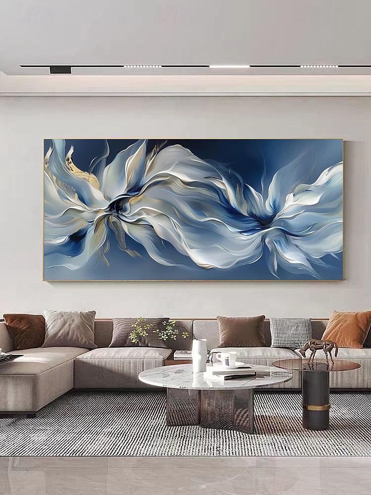 handgemachtes abstraktes Blüten Ölgemälde auf Leinwand groß original strukturiert blau weiß Blume Wand kunst individuell modern Zuhause Wohnzimmer Dekor Geschenk kein Rahmen 2025 - $141.99 –P9