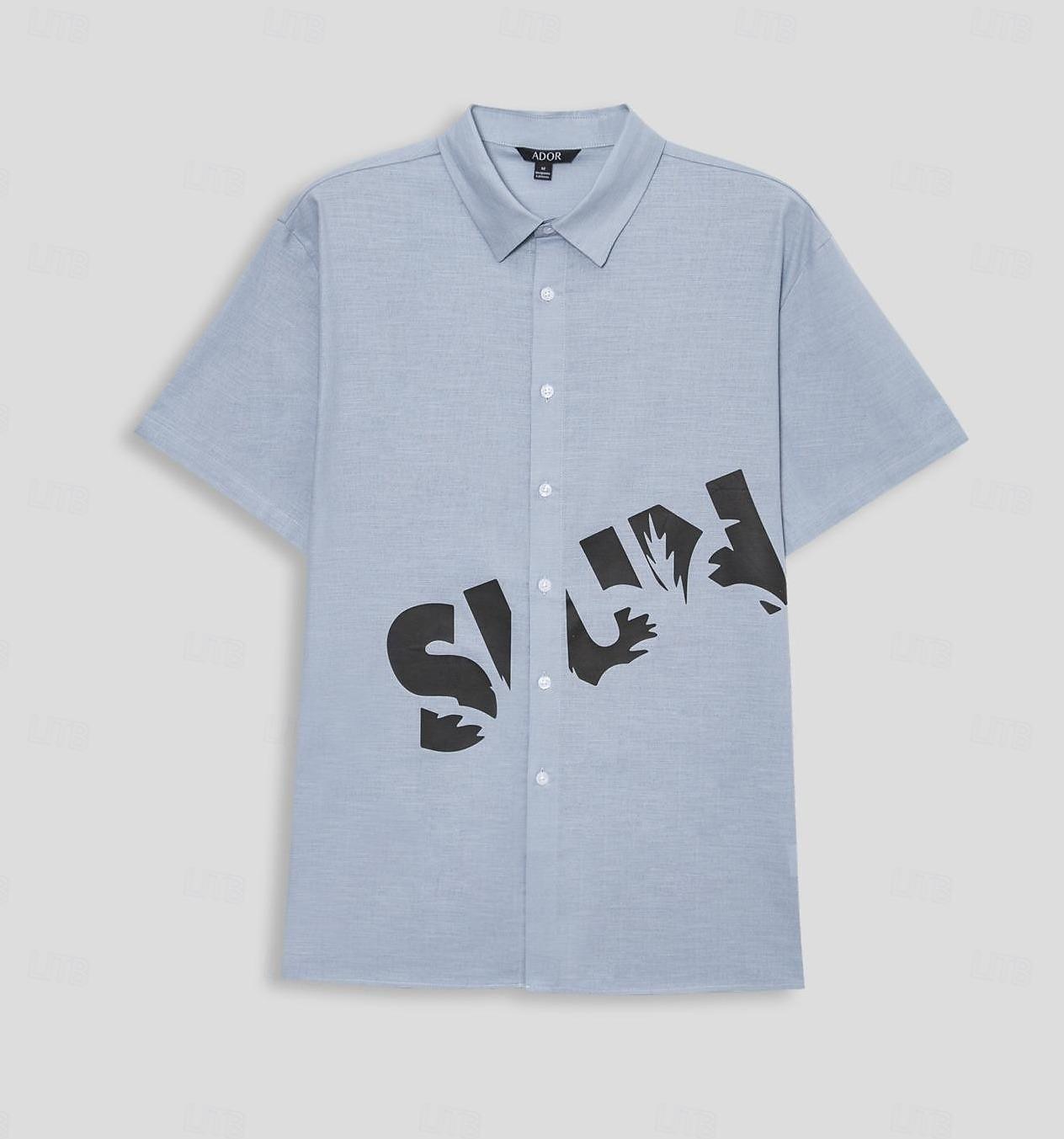Per uomo Parola / Frase Camicia in cotone e lino Camicia con Bottoni Manica Corta Casual Casuale Athleisure Estate Collo ripiegato Bottoni Blu Grigio del 2025 a $5.49 –P5