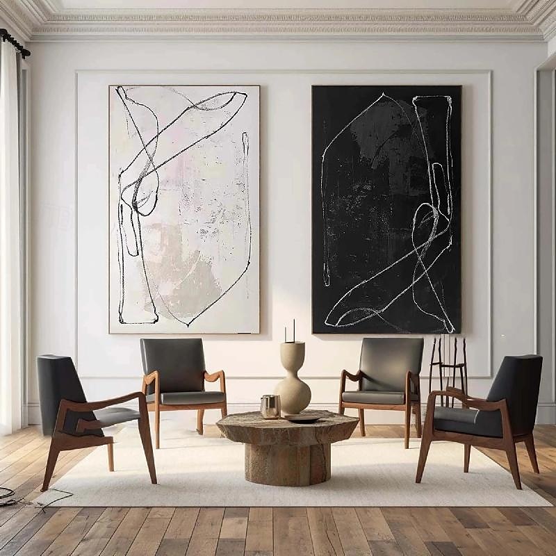 černobílá olejomalba wabi sabi abstraktní malba ruční malba na zeď umělecká díla obrázek moderní abstraktní olejomalba geometrické postavy malba nástěnné umění pro domácnost 2025 - $116.99 –P4