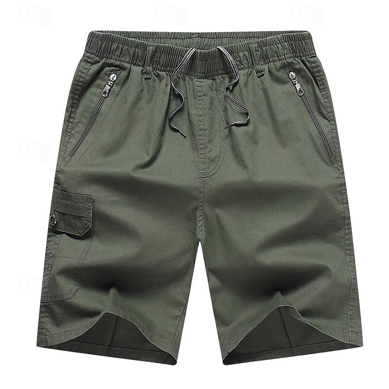 Men's Cargo Shorts Shorts Hiking Shorts Elastic Waist Multi Pocket Plain Wearable Short Outdoor Daily Camping & Hiking Fashion Classic Black Army Green 2025 - $17.99 –P5