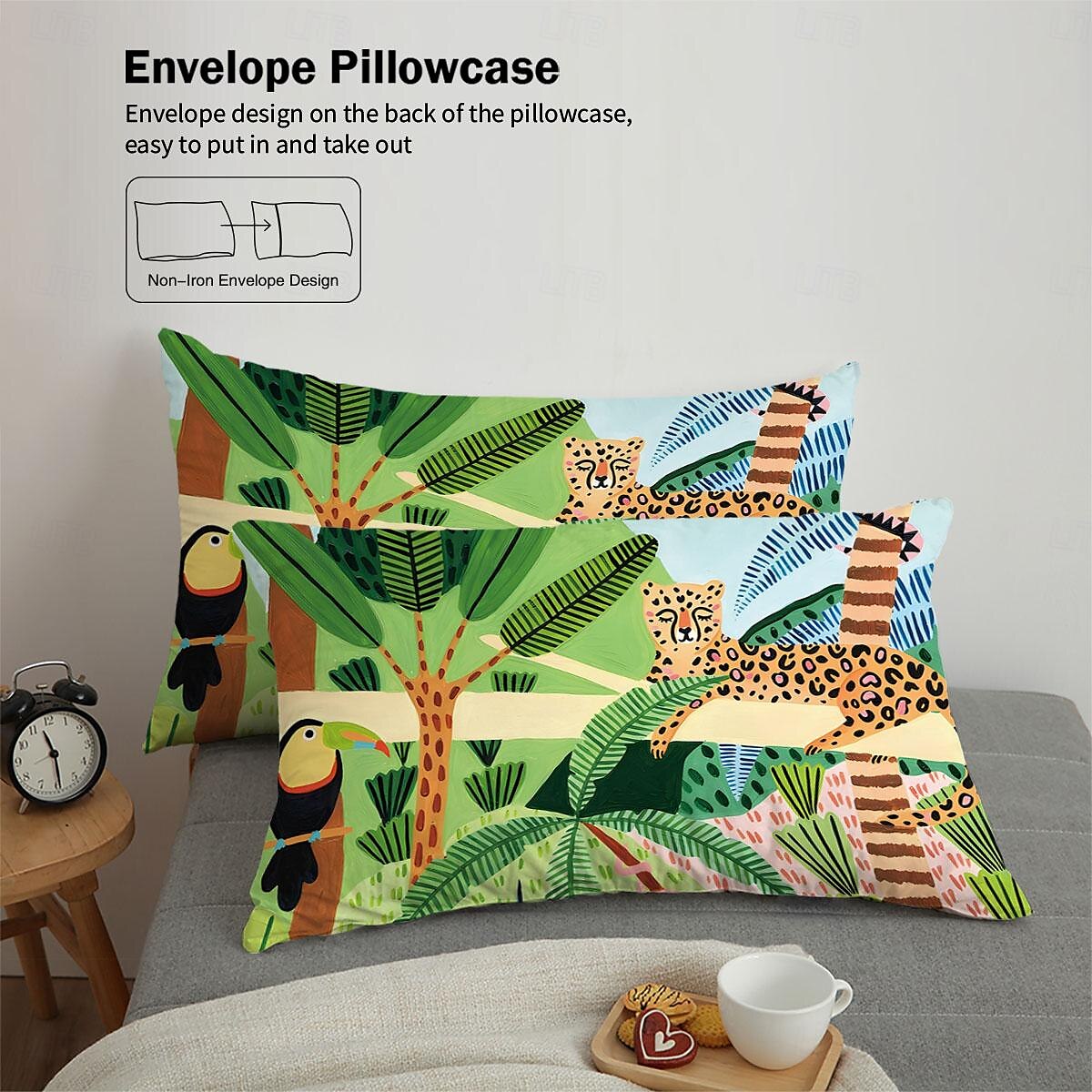tropical rainforest series 3-delat påslakanset för sommaren mjuk hudvänlig långvarig för hotellrum gästrum sängkläder bekvämt set 2025 - $60.99 –P10
