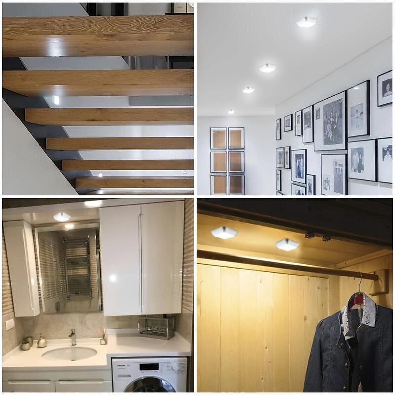 Set de lumini de noapte cu senzor de mișcare cu led 3 buc, lumină cu senzor dulap dulap cu 6 LED-uri, iluminare automată cu infraroșu activată cu baterie alimentată pentru un loc nou dulap, dulap, scară, dormitor, coridor, toaletă, dulap 2025 - $34.99 –P5