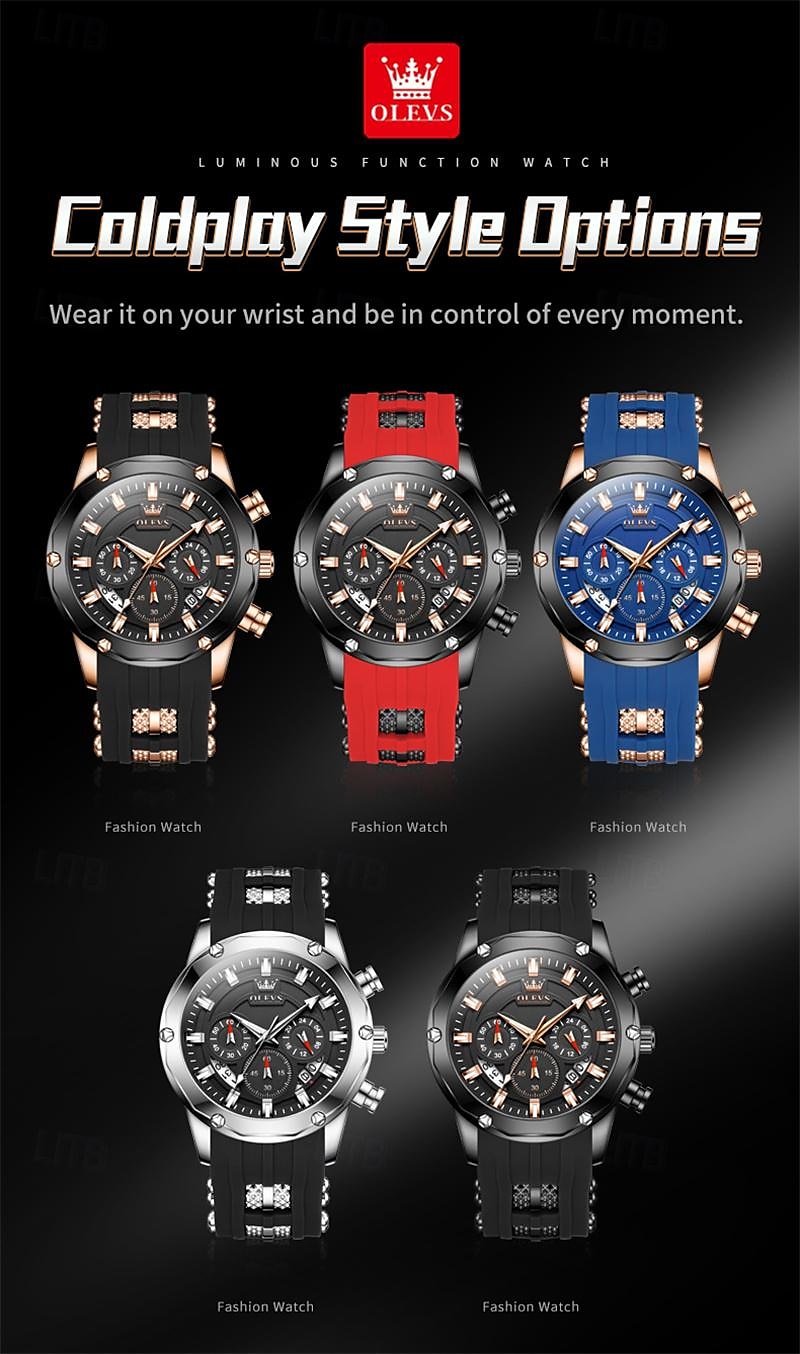 New Olevs Brand Men'S Business Watch Luminous Chronograph 24-Hour Indication Fashion Trend Multifunction Quartz Watch Waterproof Leisure Sports Men'S Wristwatch 2025 - $34.99 –P6