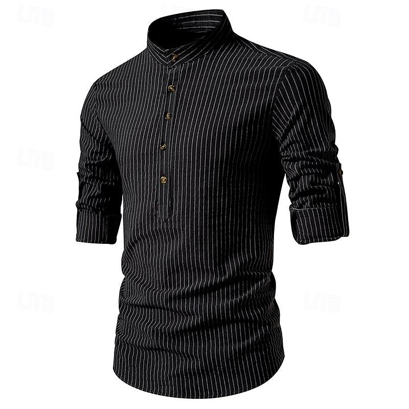 Per uomo Camicia Camicia con colletto cinese Camicia con colletto alla coreana Camicia popover Maglietta informale Camicia di cotone A strisce Da mare Hawaiano Nero Bianco Rosa Viola Manica lunga A del 2025 a $27.99 –P16