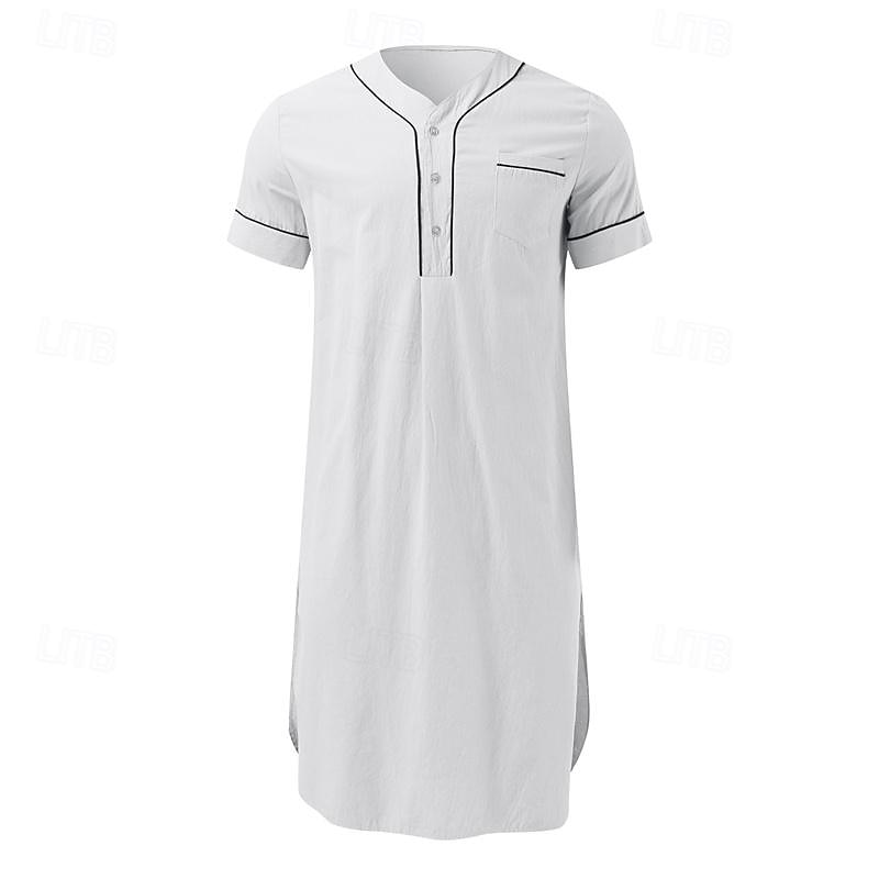 Bărbați loungewear Camasa de noapte Cămașă de noapte Culoare pură Stilat Confortabili Halate kimono Zilnic Casă Poliester Απαλό Respirabil În V Manșon scurt Buzunar Vară Primăvară Negru Alb 2026 - $29.99 –P10