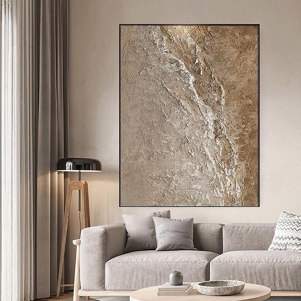 oljemålning wabi sabi målning handmålad stor beige konst brun 3d minimalistisk målning på duk brun 3d textur väggkonst neutral beige båge gipsmålning 2025 - $61.99 –P6