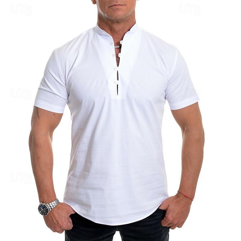 Per uomo Maglietta con bottoni Maglietta Maglia Henley Camicia a Maniche Corte Manica Corta Henley Primavera & Estate Semplice Moda Designer Essenziale Vacanza Streetwear Uscire Bianco Grigio del 2025 a $15.99 –P1