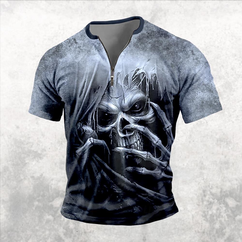 Halloween Homens A Morte Escuro Camiseta Manga Curta Camiseta Impressão 3D Meio Zíper Camisa Retro Vintage Rua Casual Diário Preto Azul Marron Verão Primavera Roupa S M L XL XXL XXXL de 2025 por $19.99 –P5