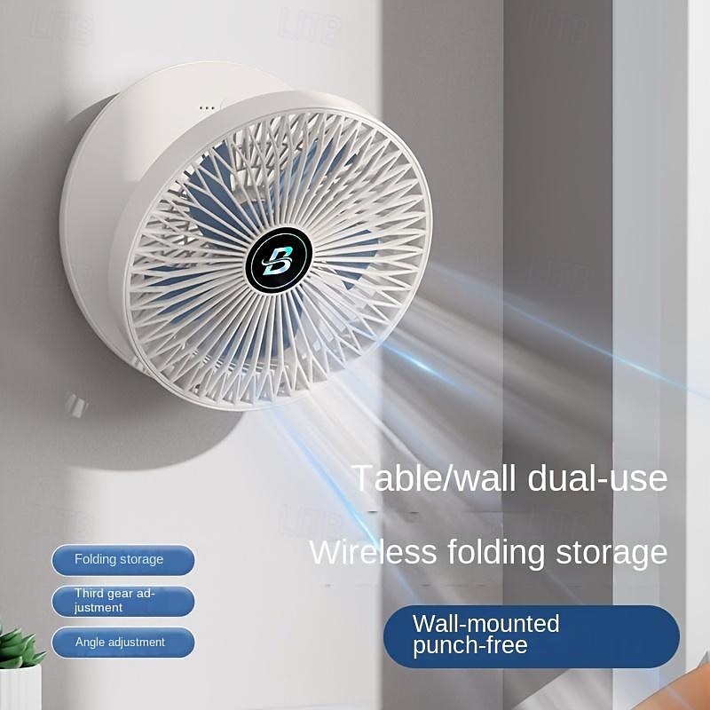 Portable Wall-Mounted Table Fan-3 Speeds, Silent Brushless Motor, Desktop Small Fan USB Type-C Charging, Foldable Air Cooler for Home, Office & Travel 1pc 2026 - $22.99 –P4