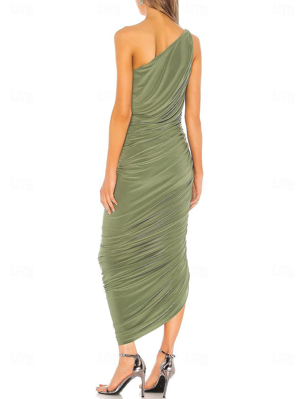 Groene Sheath Bruiloft Gasten Jurken Elegante Jurk Formele Enkel Lengte Mouwloos Off Schouder Stretch Chiffon met Kruis Gerimpeld 2025 - $159.99 –P3