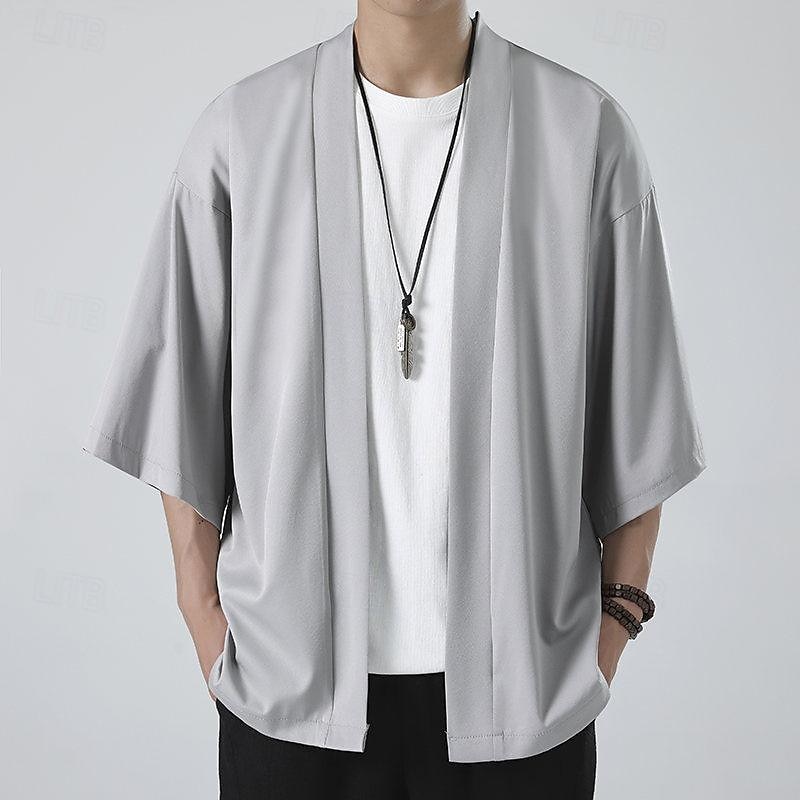 Per uomo Mantello / mantelle Giacca Kimono Esterno Giornaliero Crema solare Traspirante Primavera estate Liscio Di tendenza Informale Colletto Standard Nero Bianco Rosa Blu Grigio chiaro Giacca del 2025 a $17.99 –P12