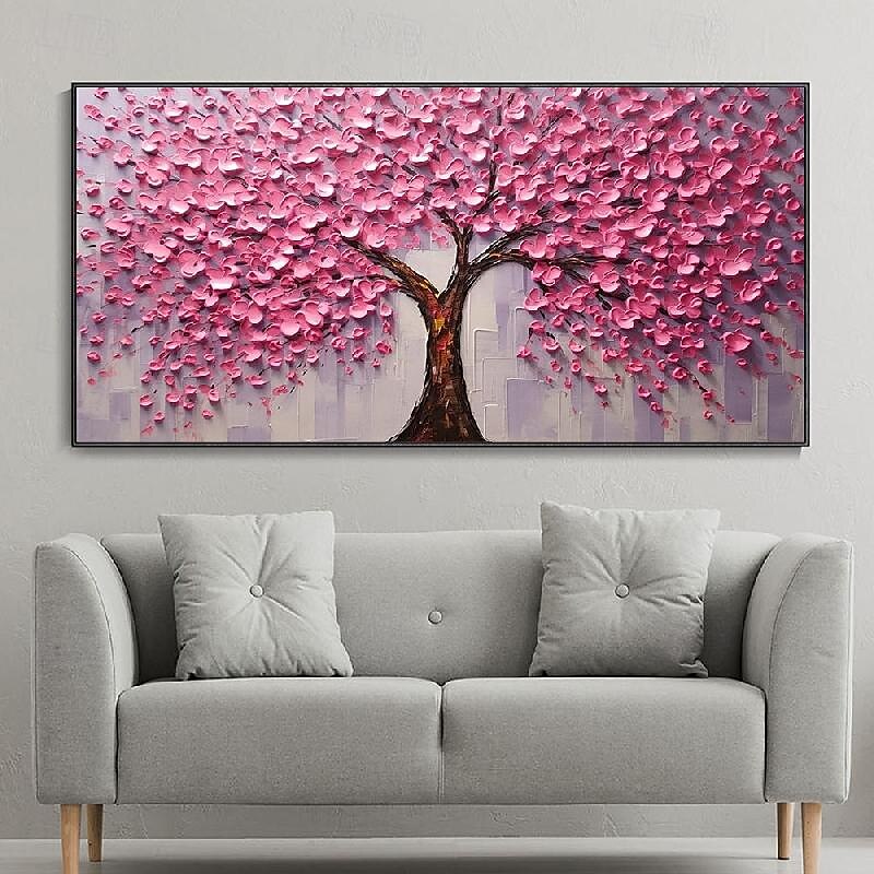 großes 3D dickes Spachtelgemälde handgemachte Boho Landschaft impressionistische Landschaftskunst handgemalt bunte Turm Baum Textur Ölgemälde Kunst große Wandkunst blühende Blumen Malerei 2025 - $66.99 –P6