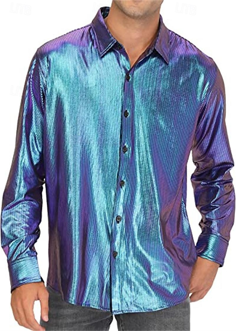 Metallisch 1980er Glänzendes Latex-Patent Hemd Disco Kostüm Herren Karnevalskostüm Halloween Karneval Alltagskleidung Pride Parade Pride-Monat Erwachsene Hemd 2025 - $24.99 –P2