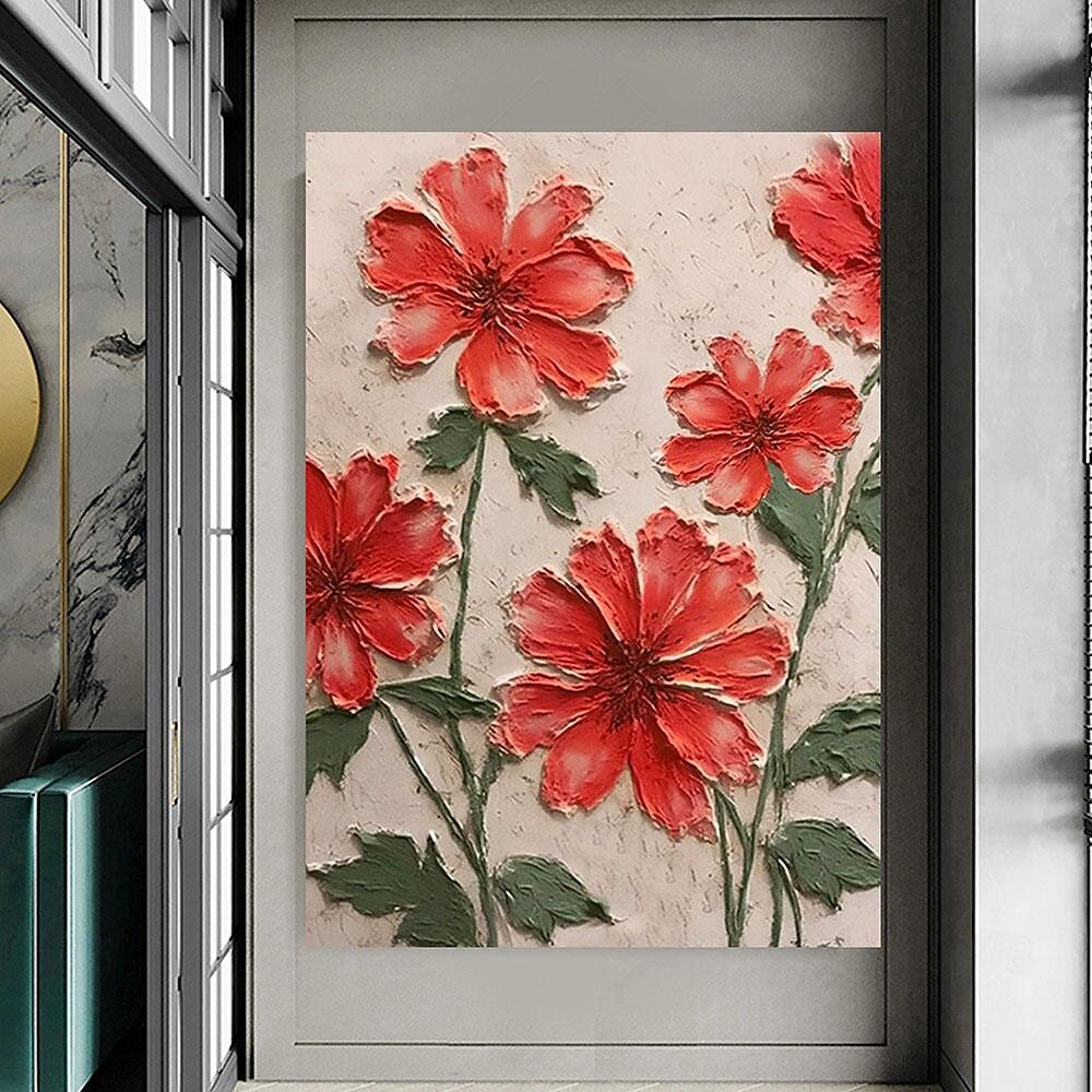 ręcznie malowane 3d teksturowane czerwony kwiat malarstwo ręcznie robione czerwone kwiaty malowanie 3d teksturowane czerwony kwiat obraz olejny wall art impresjonistyczny obraz na płótnie do sypialni 2025 - $116.99 –P8