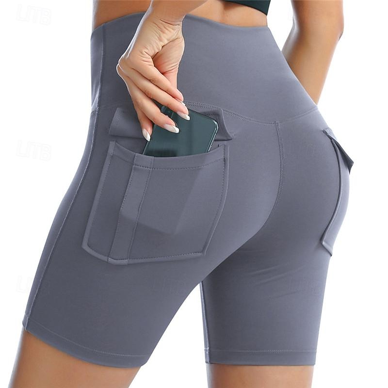 Women's Gym Shorts Yoga Shorts Workout Shorts Multiple Pockets High Waist Yoga Gym Workout Pilates Shorts Black Pink Army Green Sports Activewear Stretchy Slim 2025 - $16.49 –P19