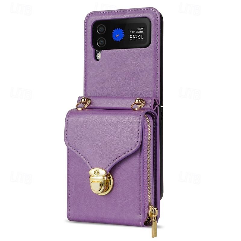 telefone Capinha Para Samsung Galaxy Z Virar 6 Z Flip 5 Z Flip 4 Z Flip 3 Capa traseira Capa articulada Zíper com cordão Slot para cartão Retro PC Couro PU de 2025 por $24.99 –P4