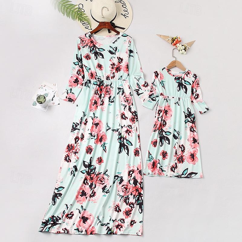 Mommy and Me Dresses Graphic Home Black White Pink Long Sleeve Mommy And Me Outfits Daily Matching Outfits 2026 - $13.99 –P7