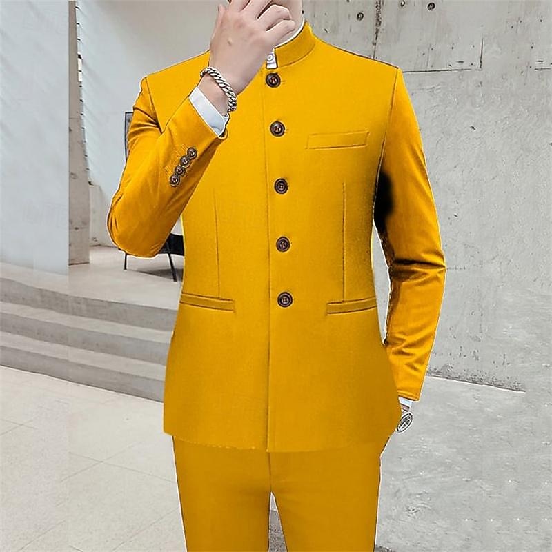 Voor heren Blazer liiketoiminta Cocktailparty Bruiloft Modieus Casual Lente & Herfst Polyester Effen nappi Zak Comfortabel Enkele rij knopen Blazer Zwart Wit Geel Rood 2026 - $75.99 –P6