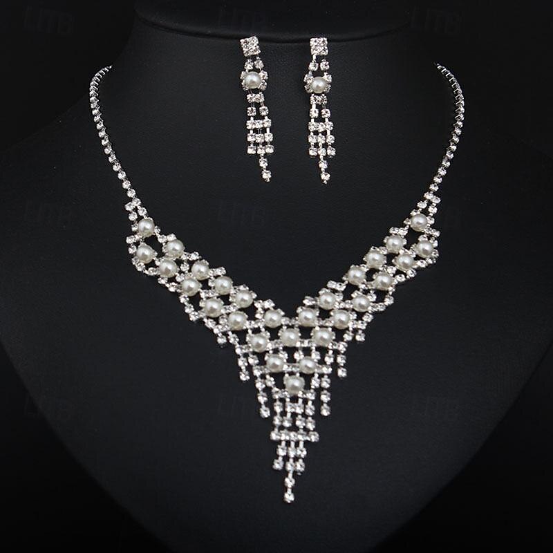 Smykke Sett 3 stk Imitert Perle Strass Øredobber Halskjeder Dame Elegant Årgang Mote geometriske Geometrisk Form Smykkesett Til Bryllup Fest jubileum 2025 - $20.99 –P3