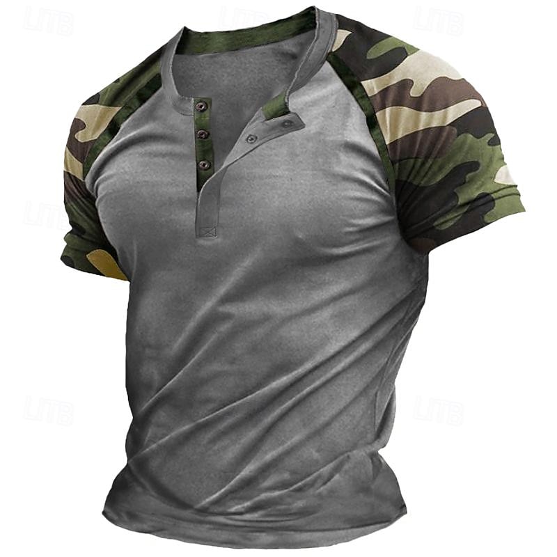 Herr Henleytröja T-tröja Färgblock Henley Utomhus Ledigt Kortärmad Knapp Kläder Mode Designer Bekväm 2025 - $17.99 –P3