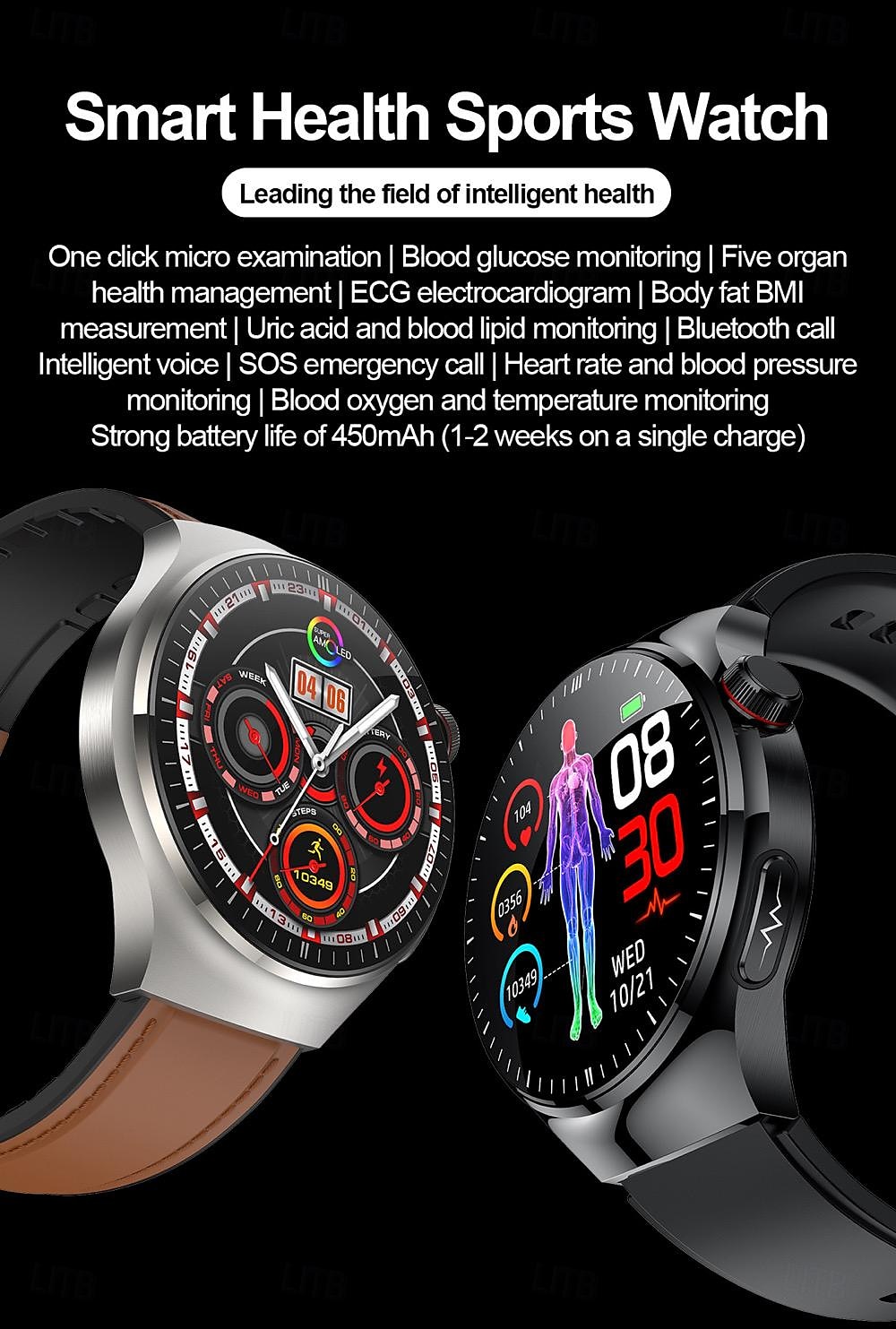 2025年 696 TK26 スマートウォッチ 1.43 インチ スマート·ウォッチ ブルートゥース ECG + PPG 歩数計 着信通知 と互換性があります Android iOS 女性 男性 ハンドフリーコール メッセージ受信通知 IP 67 52mmウォッチケース コレクション – $78.99 –P1