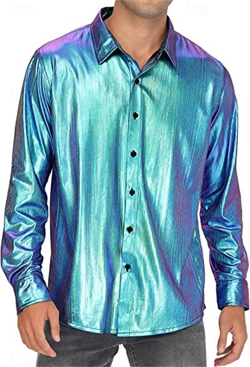 Metallisch 1980er Glänzendes Latex-Patent Hemd Disco Kostüm Herren Karnevalskostüm Halloween Karneval Alltagskleidung Pride Parade Pride-Monat Erwachsene Hemd 2025 - $24.99 –P12