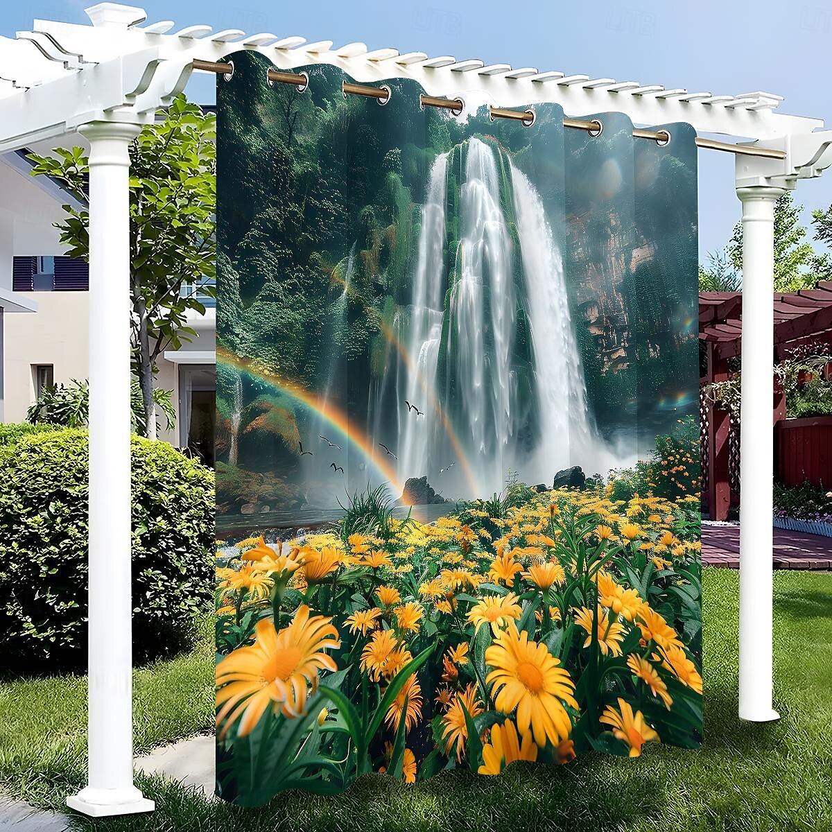 vízálló kültéri függöny magánélet, elcsúsztatható teraszfüggöny, pergola függönyök szivárványos folyami táj pavilonhoz, erkély, veranda, parti, 1 panel 2025 - $34.99 –P14