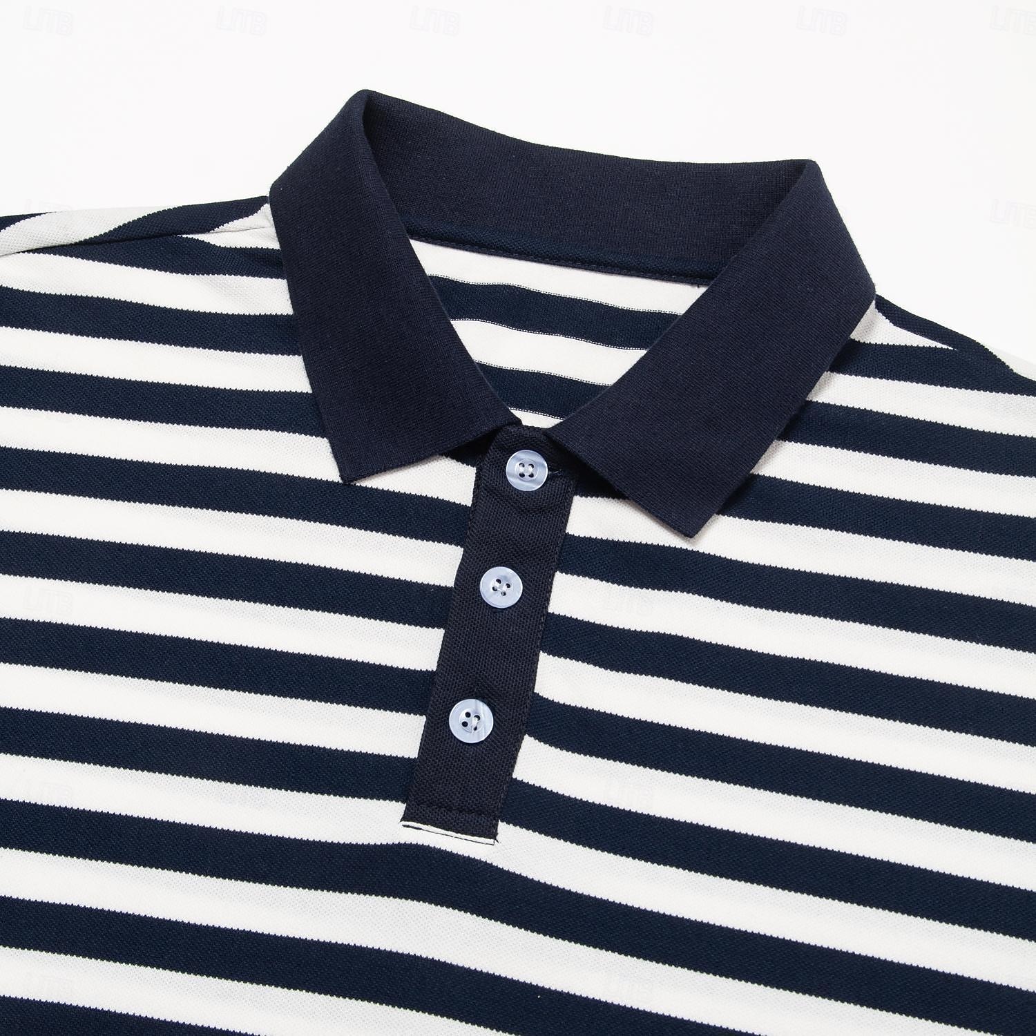 Herren Polo Strick-Polopullover Geschäft Lässig Revers Kurzarm Modern Formell Gestreift Horizontale Streifen Knöpfe Sommer Marineblau Polo 2025 - $4.99 –P4