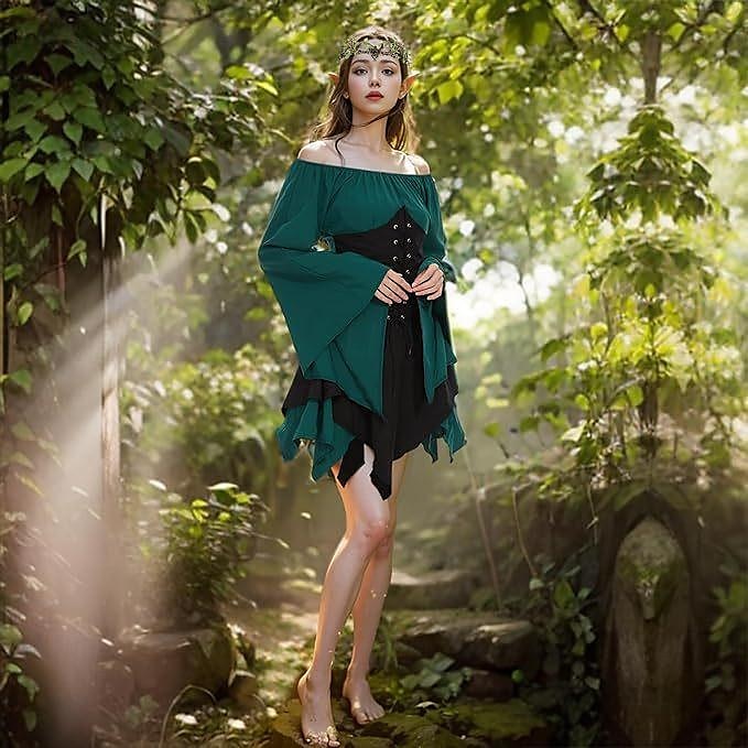 Retro / vintage Kostymer i middelalderstil Renessanse Kjoler Cosplay kostyme Ren Faire Fe Elven Dame Keltisk fantasi Maskerade Ytelse LARP Ren Faire Voksne Kjole Hodeplagg 2025 - $55.99 –P4