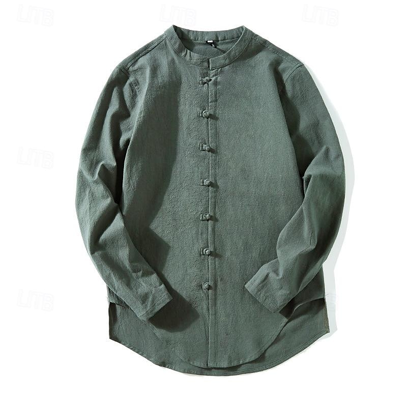 Per uomo Camicia Camicia di lino Camicia con colletto cinese Camicia con colletto alla coreana Camicia casual Camicia con Bottoni Semplice Vacanza Camicia hawaiana Nero Bianco Verde chiaro Rosa del 2025 a $27.99 –P10