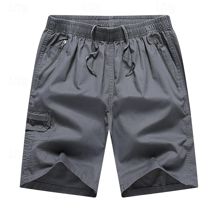 Men's Cargo Shorts Shorts Hiking Shorts Elastic Waist Multi Pocket Plain Wearable Short Outdoor Daily Camping & Hiking Fashion Classic Black Army Green 2025 - $17.99 –P9