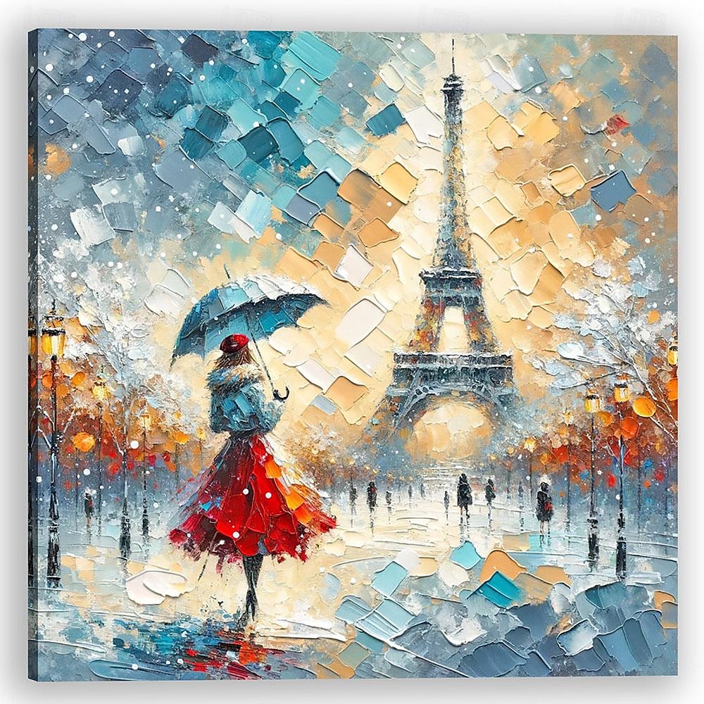 Original verregnete Pariser Eleganz handgemaltes pastoses Ölgemälde lebendige Eiffelturm Straßenszene Wandkunst ungerahmtes Leinwandgemälde 2025 - $131.99 –P2