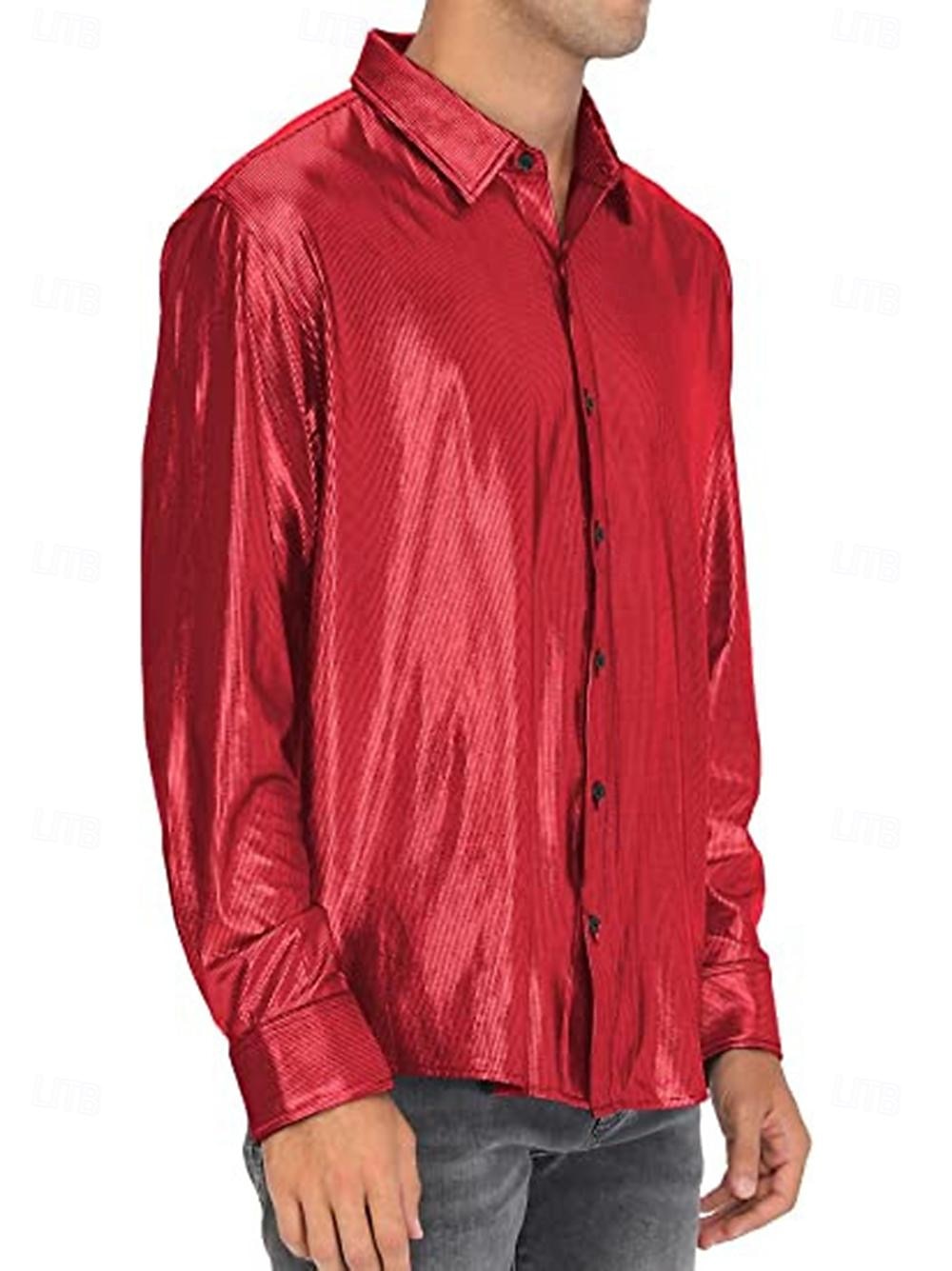 Disko 1980er Glänzend Metallisch Bluse / Hemd Maskerade Disco Einfarbig Herren Karnevalskostüm Maskerade Party / Abend Pride Parade Pride-Monat Erwachsene Hemd 2025 - $23.99 –P14