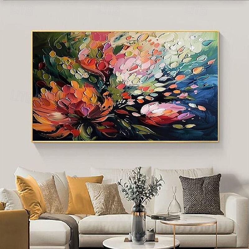 Blumenölgemälde auf Leinwand handgemachtes abstraktes buntes Blumengemälde 3D strukturiertes Blumengemälde Wanddekoration individuelles Gemälde minimalistisches Kunstwerk für Wohnzimmer Dekor 2025 - $125.99 –P2