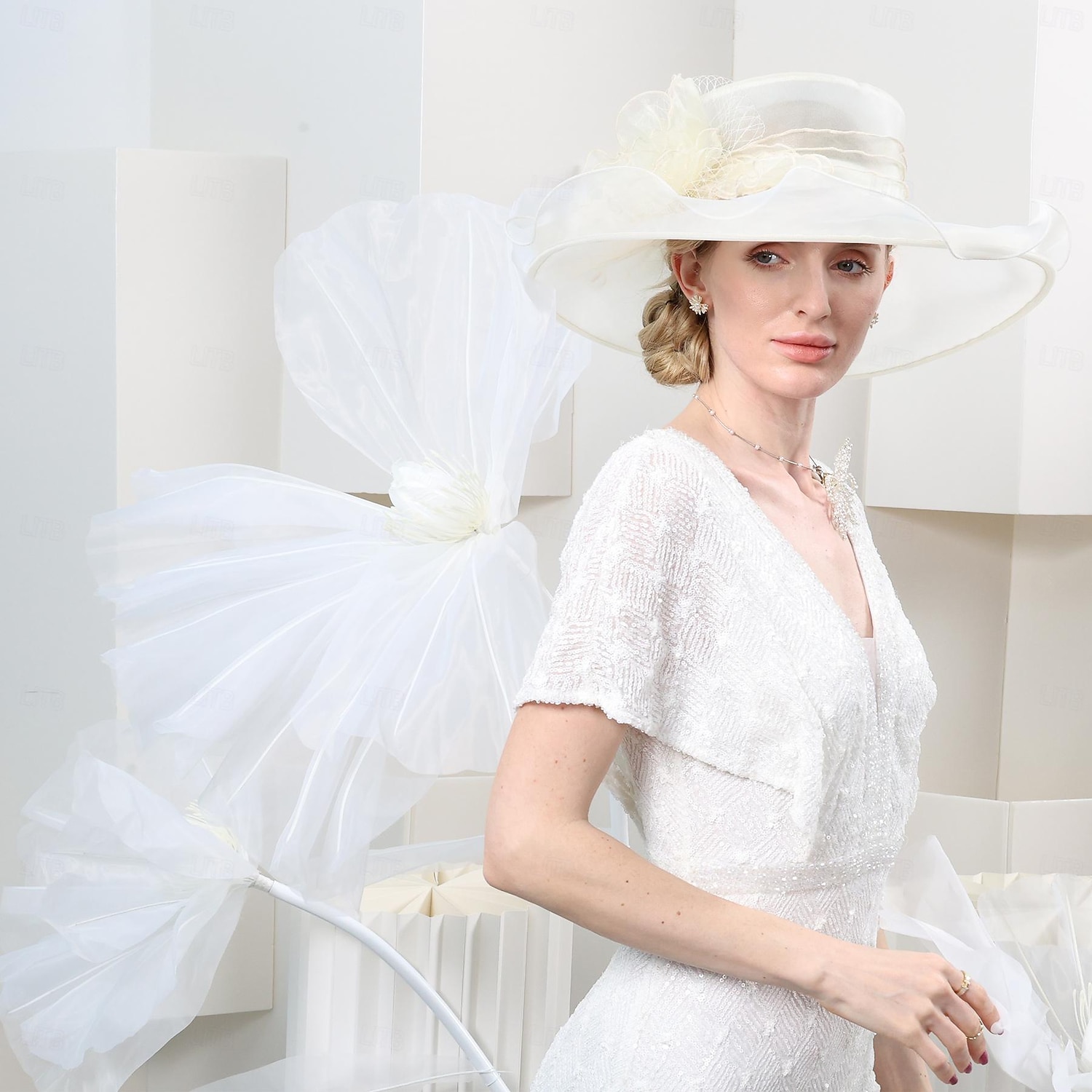 hattar organza hink hatt solhatt bröllop tefest elegant bröllop med spets sida huvudbonader huvudbonader 2026 - $51.99 –P5