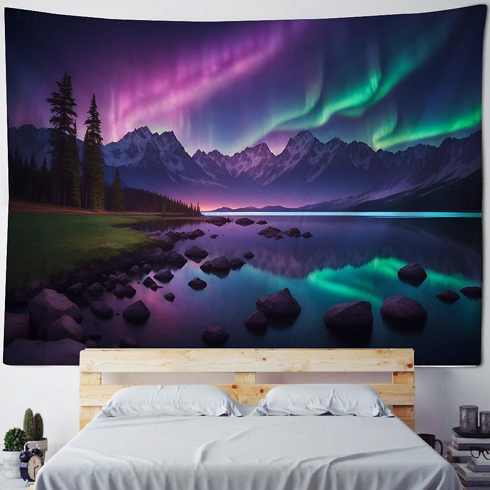 natura wiszące gobelin wall art duży gobelin mural wystrój fotografia tło koc kurtyna strona główna sypialnia salon dekoracja północne światło aurora 2025 - $16.99 –P8