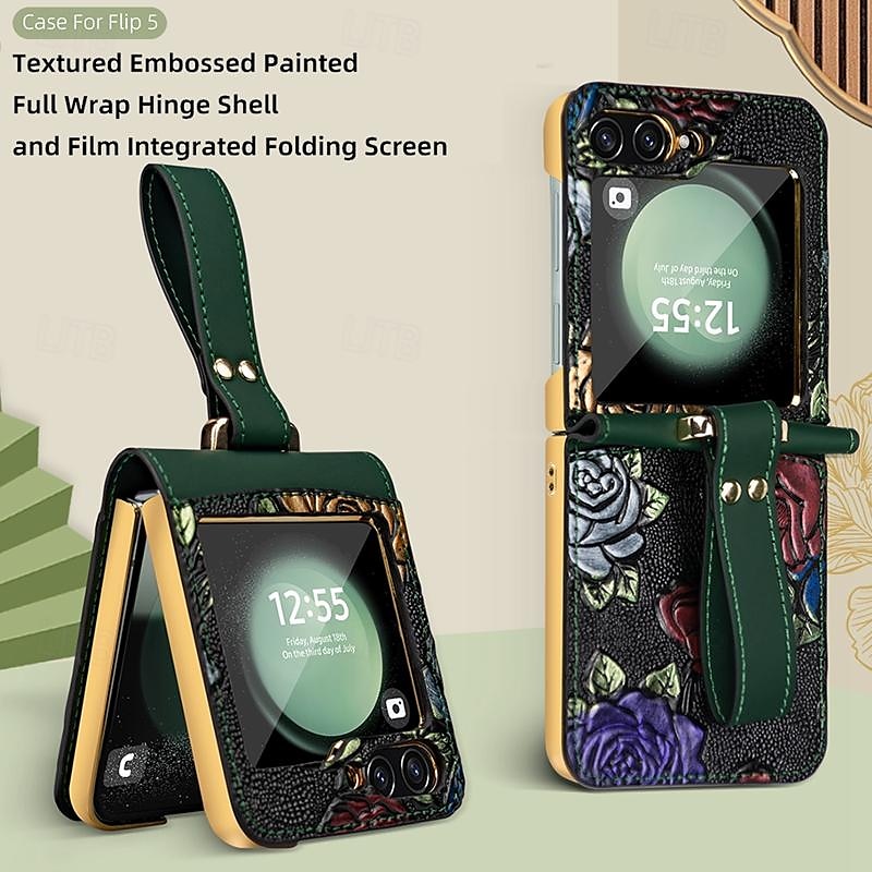 Phone Case For Samsung Galaxy Z Flip 5 Z Flip 4 Z Flip 3 Back Cover with Screen Protector with Wrist Strap Shockproof Retro PC PU Leather 2025 - $33.99 –P2