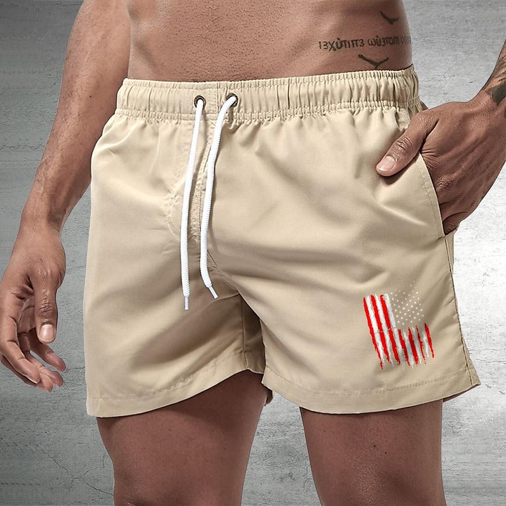 Homens Bermuda de Surf Shorts de Natação Calção Justo de Natação Com Cordão com forro de malha Cintura elástica Bandeiras Conforto Secagem Rápida Curto Feriado Praia Final de semana Moda Casual Preto de 2025 por $13.99 –P3