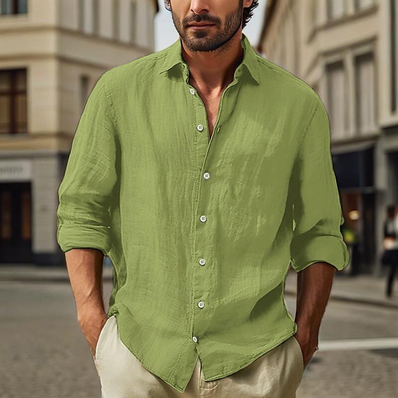 Per uomo Camicia in cotone e lino Semplice Vacanza Nero Bianco Rosa Azzurro cielo Manica Lunga Collo ripiegato Abbigliamento del 2025 a $25.99 –P5