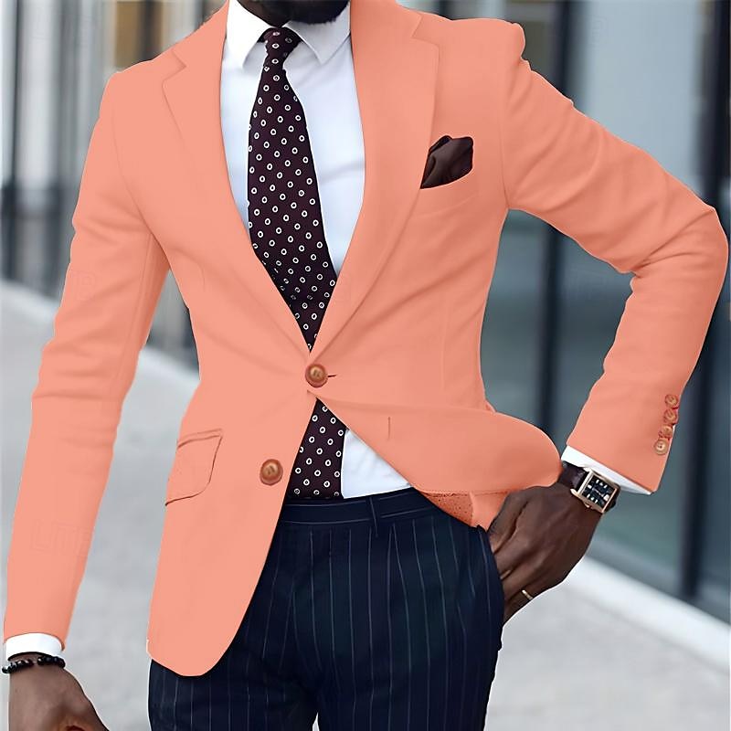 Hombre Graduación chaqueta Negocio Fiesta de Cóctel Fiesta de Boda Moda Casual Primavera & Otoño Poliéster TR Plano Botones Bolsillo Cómodo Botonadura Simple Chaqueta de sport Azul Real Azul Piscina 2025 - $54.99 –P3