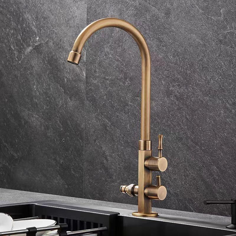 Vaskekran for baderom - Klassisk Antikk Messing Montere Utsiden Enkelt Håndtak Et HullBath Taps 2025 - $113.99 –P12