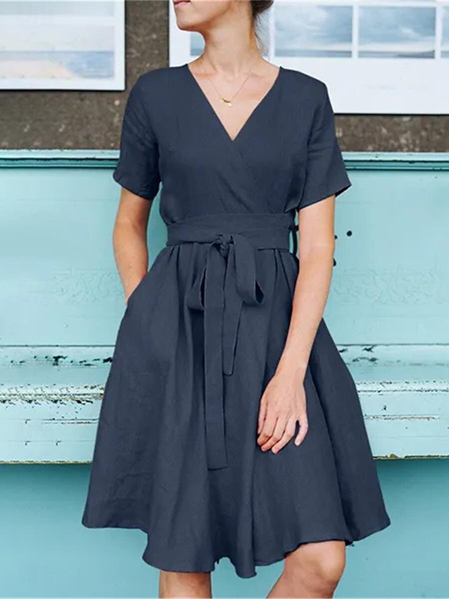 damă verde armat roz bleumarin vară mini rochie de primăvară rochie minionă rochie lejeră de bază modernă casual zilnică weekend-ul lejer cu decolteu în V uni 2025 - $25.99 –P2