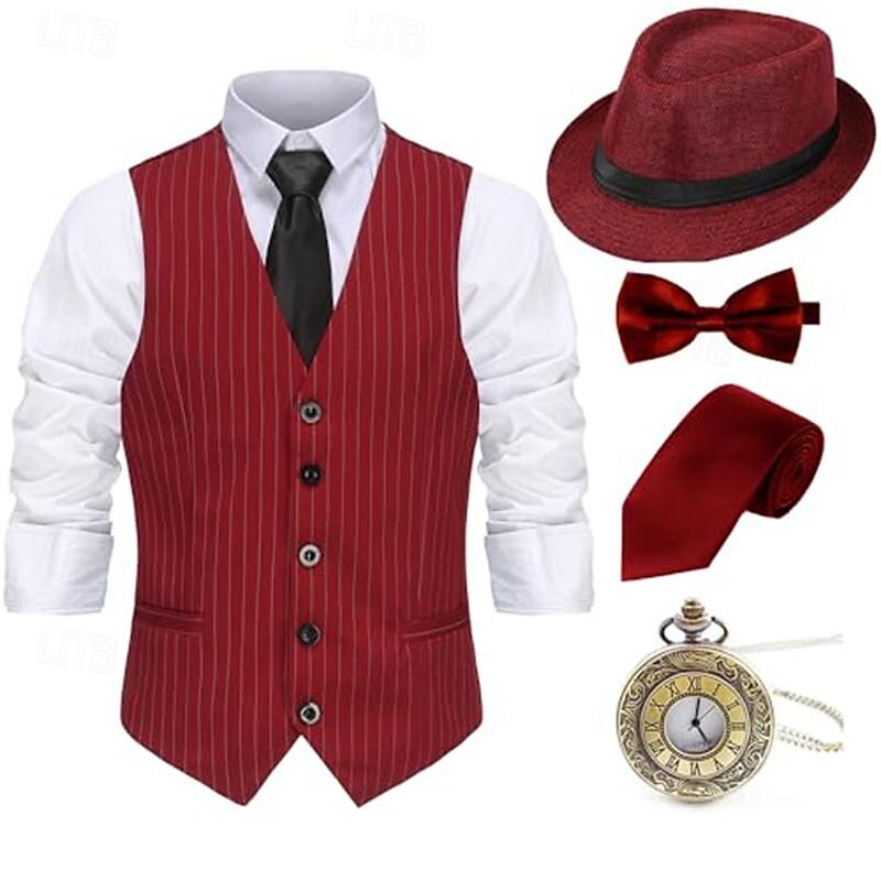 Retro Řvoucí 20s 20. léta 20. století Úbory Vesta Sada příslušenství Gentleman Gangster Maškarní kostým Pánské předvečer Všech svatých Karneval Nový rok Karneval Večírek Plesová maškaráda Dospělé 2025 - $41.99 –P10